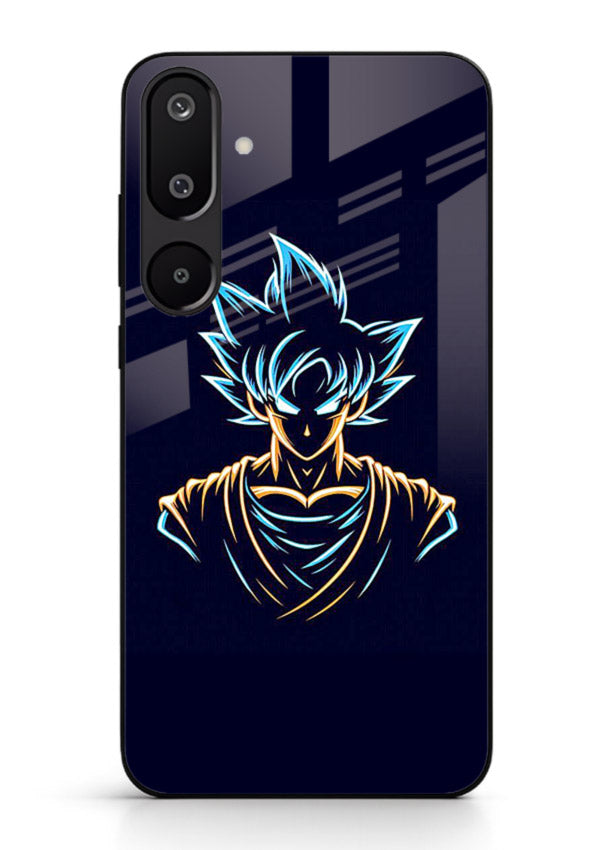 goku neon outline blue anime art Samsung M16 5G glass cover minimal glowing design case
