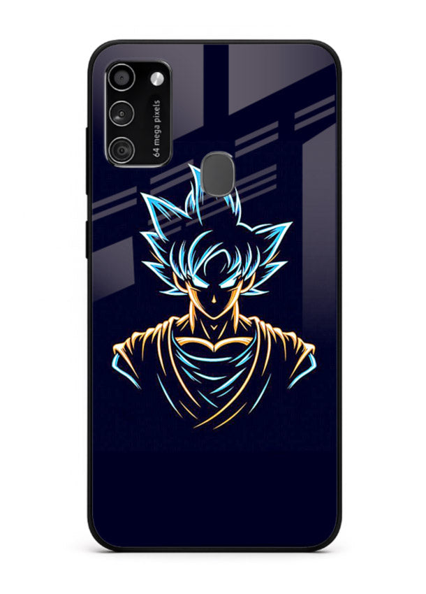 goku neon outline blue anime art Samsung M30s glass cover minimal glowing design case