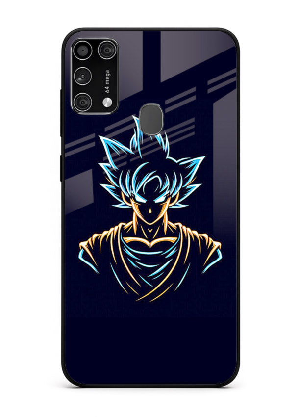 goku neon outline blue anime art Samsung M31 Prime glass cover minimal glowing design case