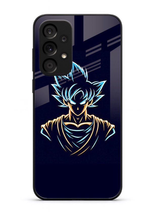 goku neon outline blue anime art Samsung A33 5G glass cover minimal glowing design case