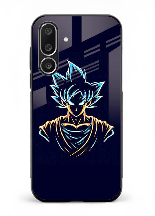 goku neon outline blue anime art Samsung M36 5G glass cover minimal glowing design case