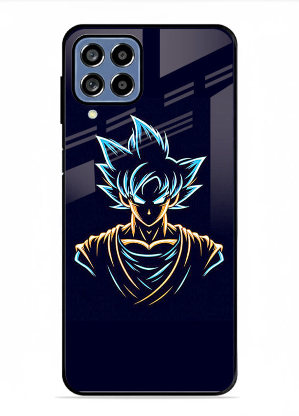 goku neon outline blue anime art Samsung F62 glass cover minimal glowing design case