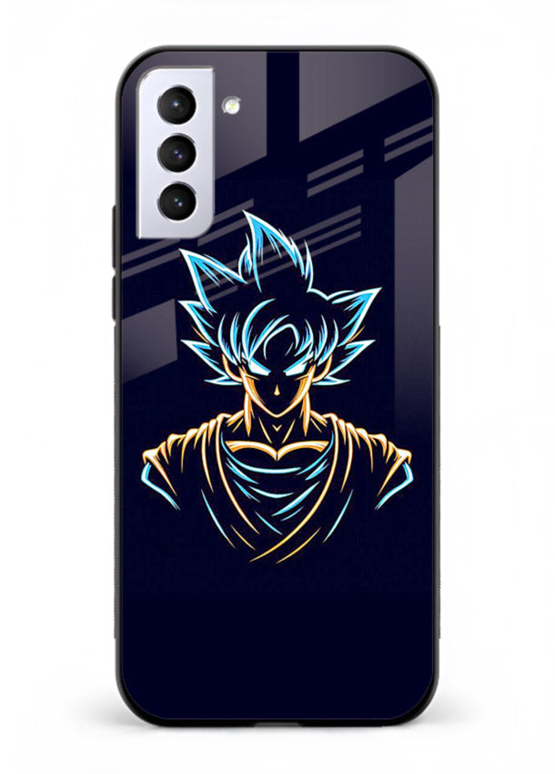 goku neon outline blue anime art Samsung S21 Plus glass cover minimal glowing design case