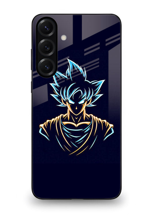 goku neon outline blue anime art Samsung S24 FE glass cover minimal glowing design case