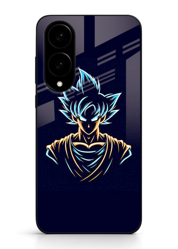 goku neon outline blue anime art Samsung S25 Edge glass cover minimal glowing design case