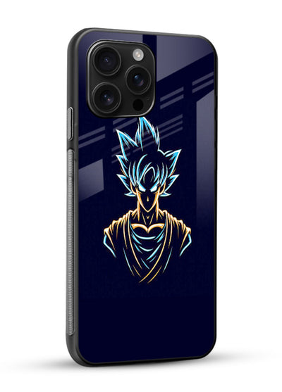goku neon outline blue anime art glossy vibrant premium glass cover minimal glowing design case - Angle Side