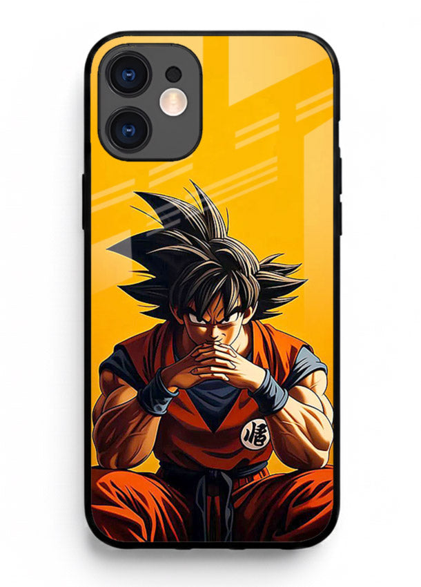 goku orange mood sitting anime art iphone 12 glass cover calm warm scene case