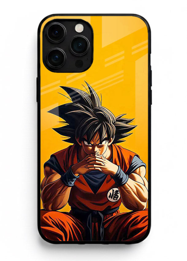 goku orange mood sitting anime art iphone 16 pro max glass cover calm warm scene case