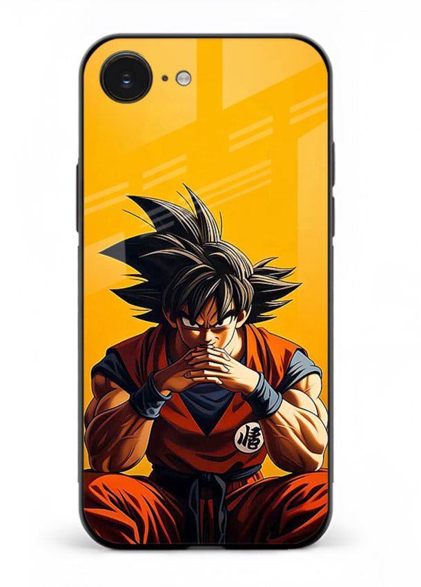 goku orange mood sitting anime art iphone 16e glass cover calm warm scene case