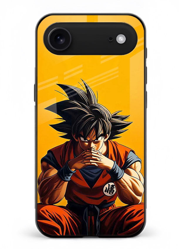 goku orange mood sitting anime art iphone 17 air glass cover calm warm scene case