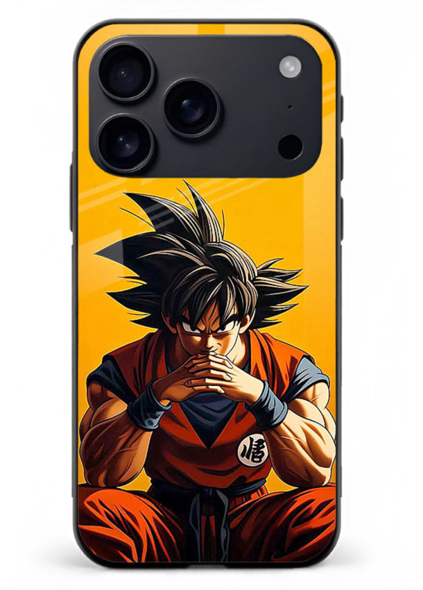 goku orange mood sitting anime art iphone 18 pro max glass cover calm warm scene case