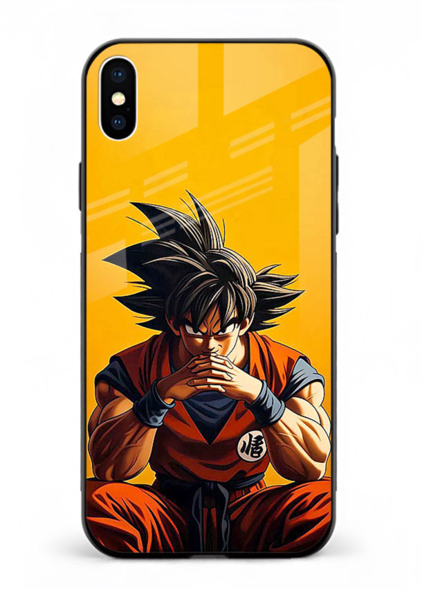 goku orange mood sitting anime art iphone xs max glass cover calm warm scene case