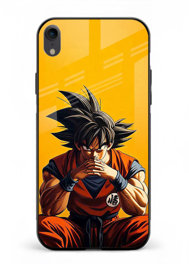 goku orange mood sitting anime art iphone xr glass cover calm warm scene case