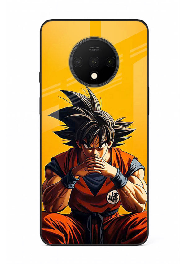 goku orange mood sitting anime art OnePlus 7T glass cover calm warm scene case