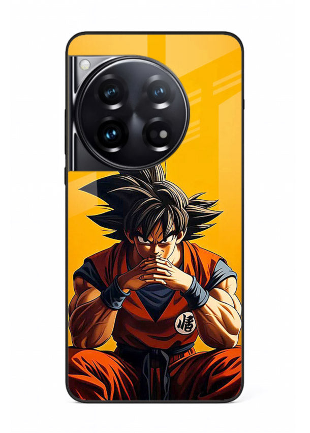 goku orange mood sitting anime art OnePlus 12 glass cover calm warm scene case