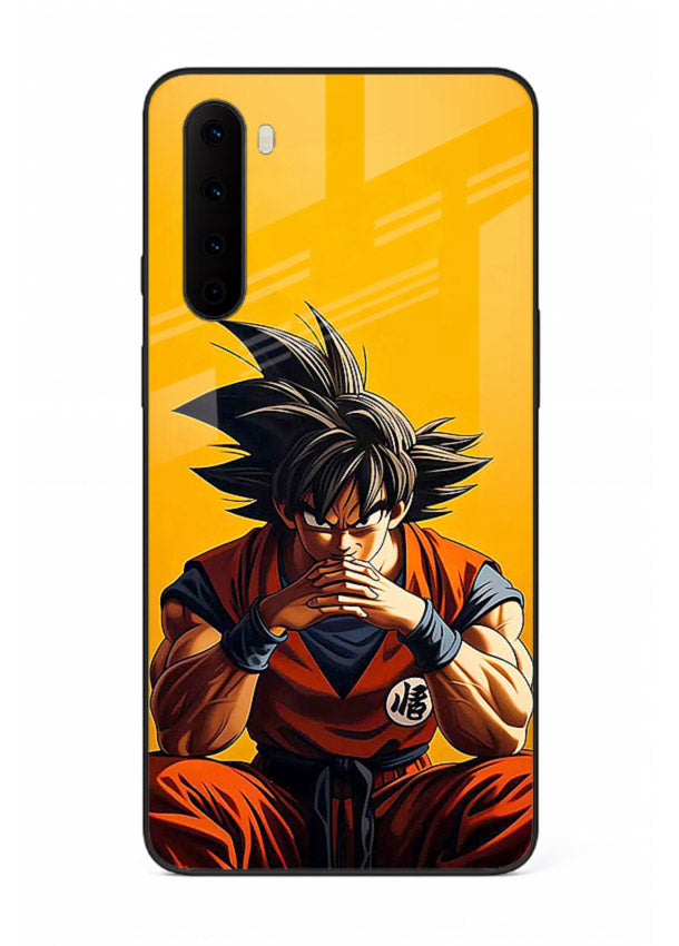 goku orange mood sitting anime art OnePlus Nord glass cover calm warm scene case