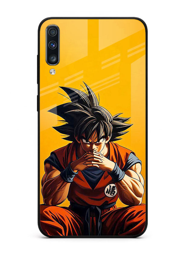 goku orange mood sitting anime art Samsung A50 glass cover calm warm scene case
