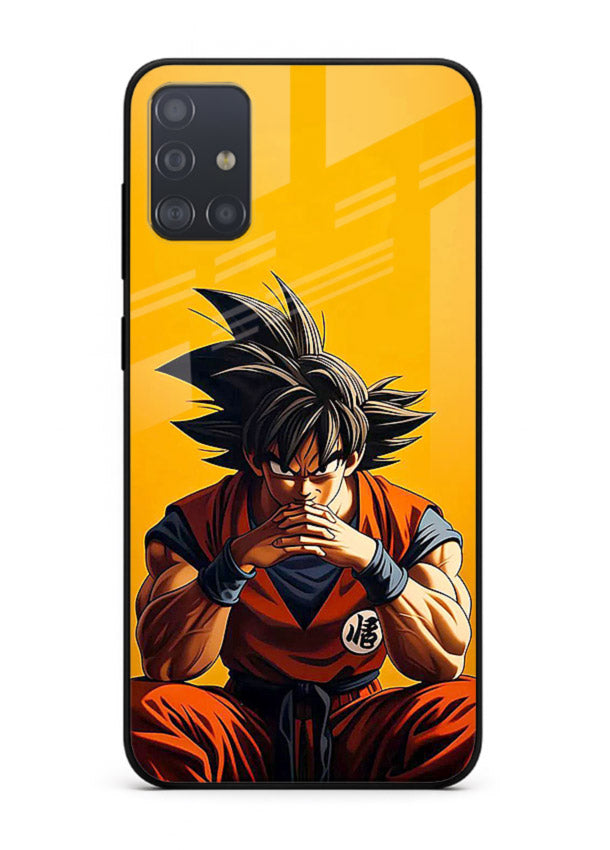 goku orange mood sitting anime art Samsung A71 glass cover calm warm scene case