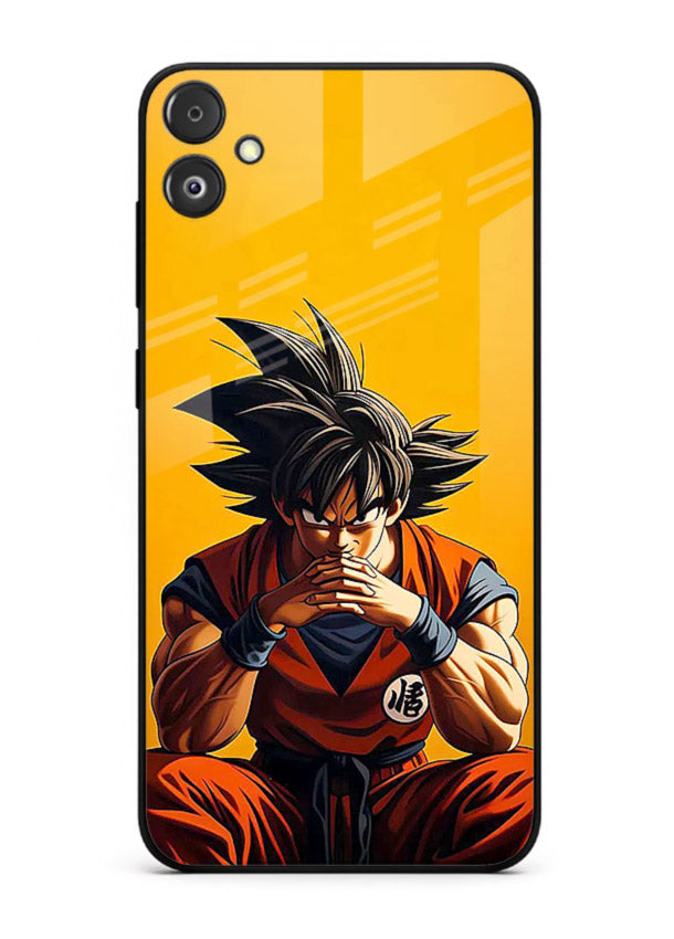 goku orange mood sitting anime art Samsung F04 5G glass cover calm warm scene case