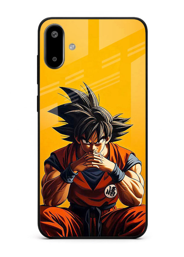 goku orange mood sitting anime art Samsung F06 5G glass cover calm warm scene case