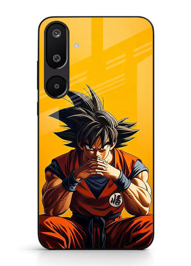 goku orange mood sitting anime art Samsung F16 5G glass cover calm warm scene case
