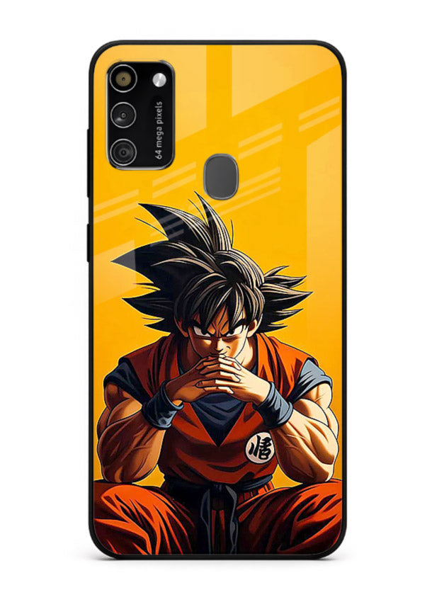 goku orange mood sitting anime art Samsung M30s glass cover calm warm scene case