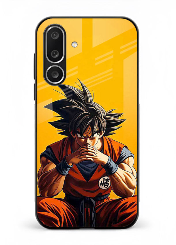 goku orange mood sitting anime art Samsung M56 5G glass cover calm warm scene case