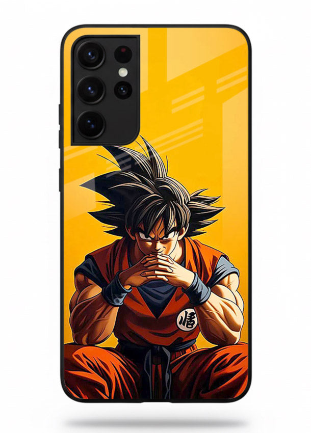 goku orange mood sitting anime art Samsung S21 Ultra glass cover calm warm scene case