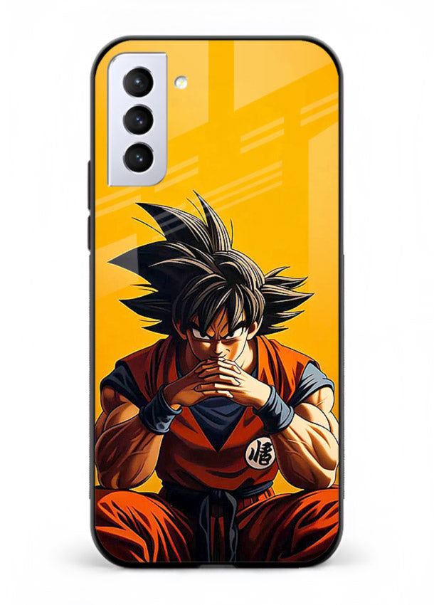 goku orange mood sitting anime art Samsung S21 Plus glass cover calm warm scene case