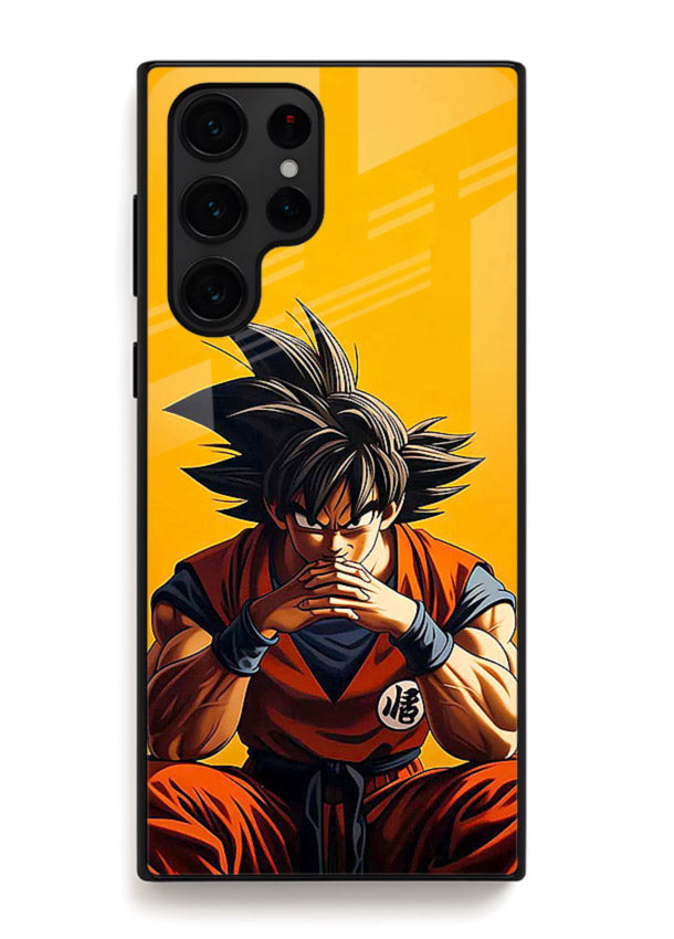 goku orange mood sitting anime art Samsung S24 Ultra glass cover calm warm scene case