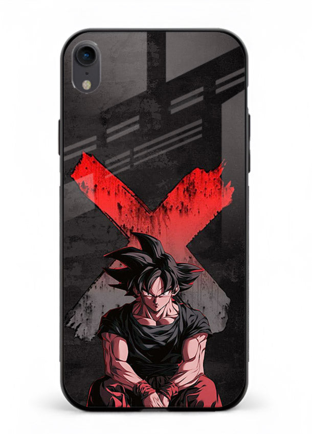 goku red x dark anime art iphone xr glass cover rage form dramatic dbz case