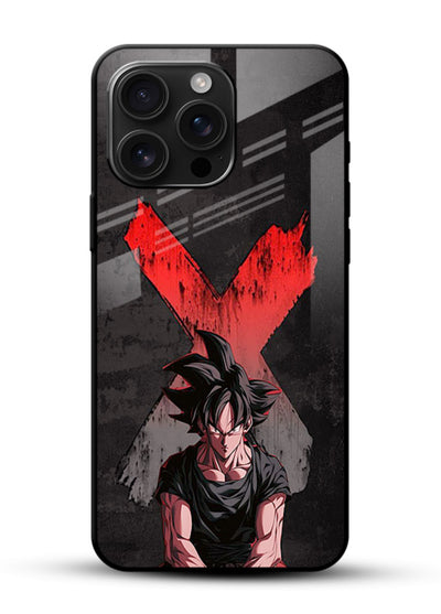 goku red x dark anime art glossy vibrant premium glass cover rage form dramatic dbz case - Angle Front
