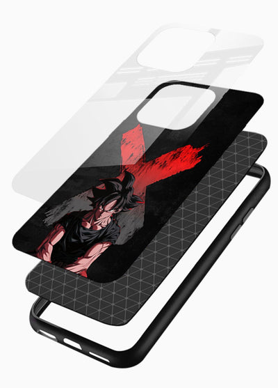 goku red x dark anime art glossy vibrant premium glass cover rage form dramatic dbz case - Angle Layers