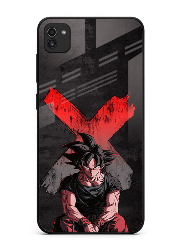 goku red x dark anime art Samsung A03 glass cover rage form dramatic dbz case