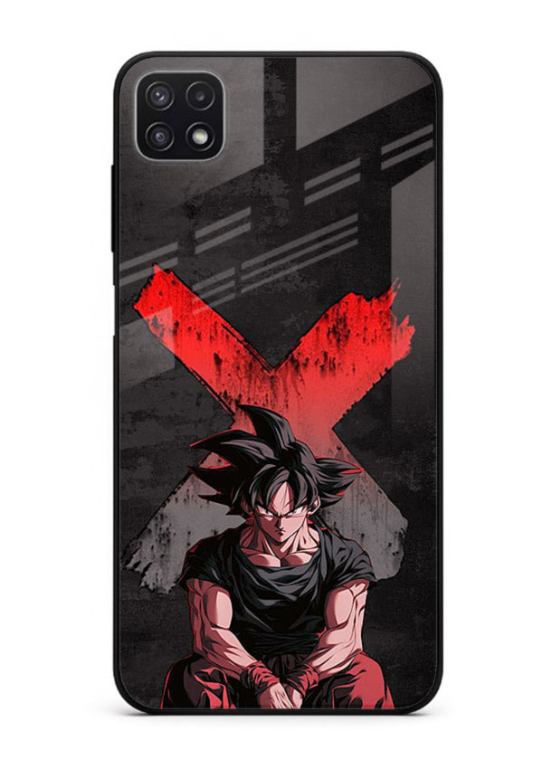 goku red x dark anime art Samsung F42 5G glass cover rage form dramatic dbz case