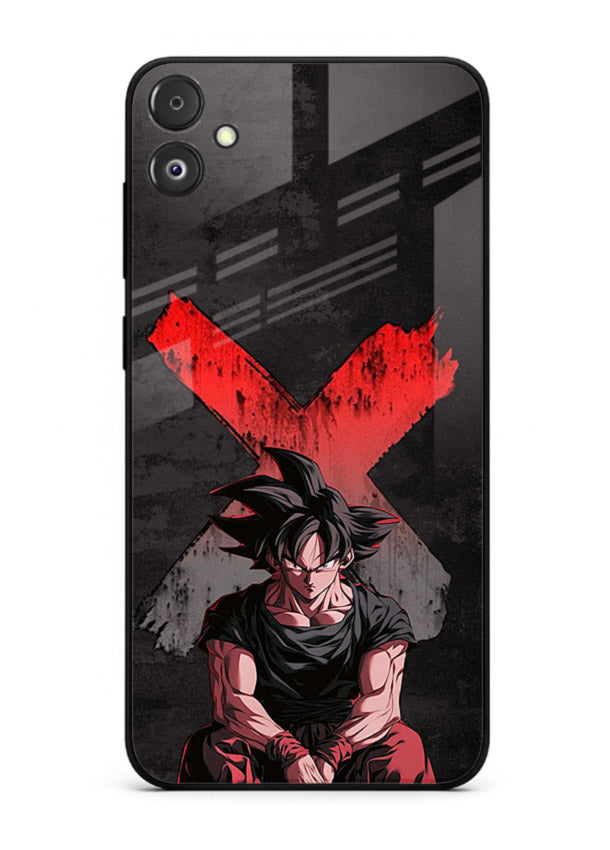goku red x dark anime art Samsung F05 5G glass cover rage form dramatic dbz case