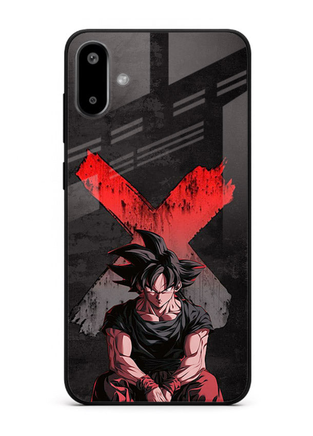goku red x dark anime art Samsung F06 5G glass cover rage form dramatic dbz case