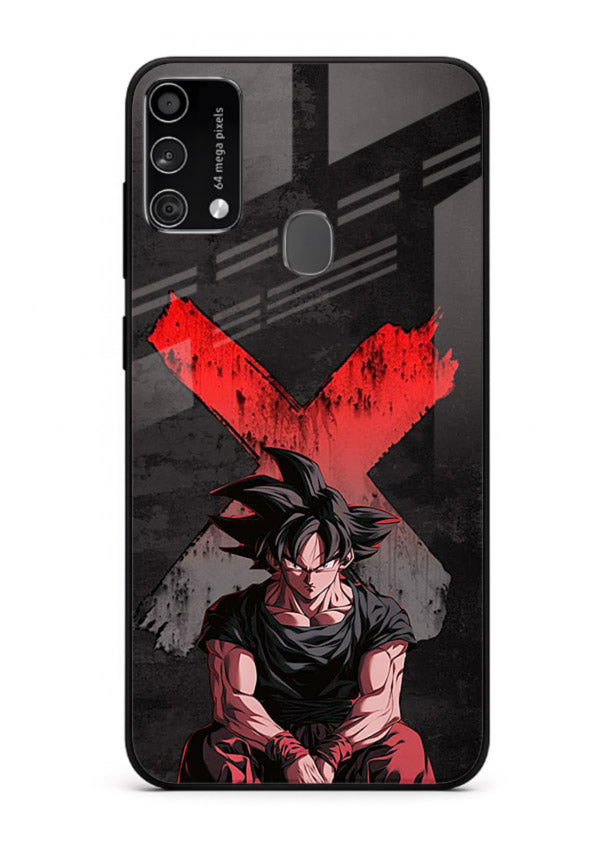 goku red x dark anime art Samsung F41 glass cover rage form dramatic dbz case