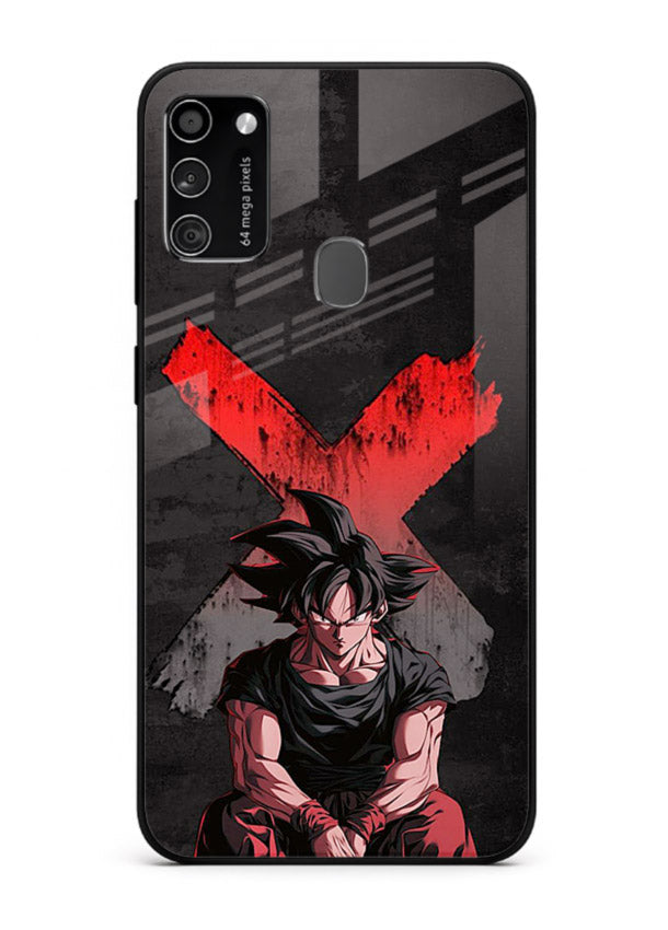 goku red x dark anime art Samsung M21 glass cover rage form dramatic dbz case