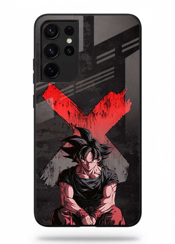 goku red x dark anime art Samsung S21 Ultra glass cover rage form dramatic dbz case