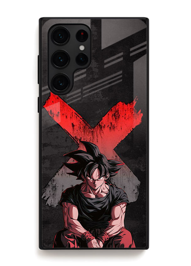 goku red x dark anime art Samsung S24 Ultra glass cover rage form dramatic dbz case