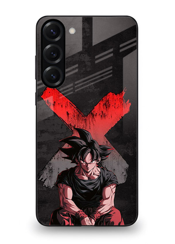 goku red x dark anime art Samsung S23 Plus glass cover rage form dramatic dbz case