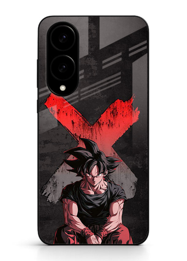 goku red x dark anime art Samsung S25 Edge glass cover rage form dramatic dbz case