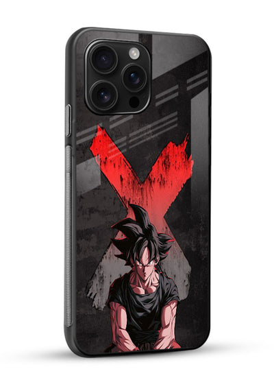 goku red x dark anime art glossy vibrant premium glass cover rage form dramatic dbz case - Angle Side
