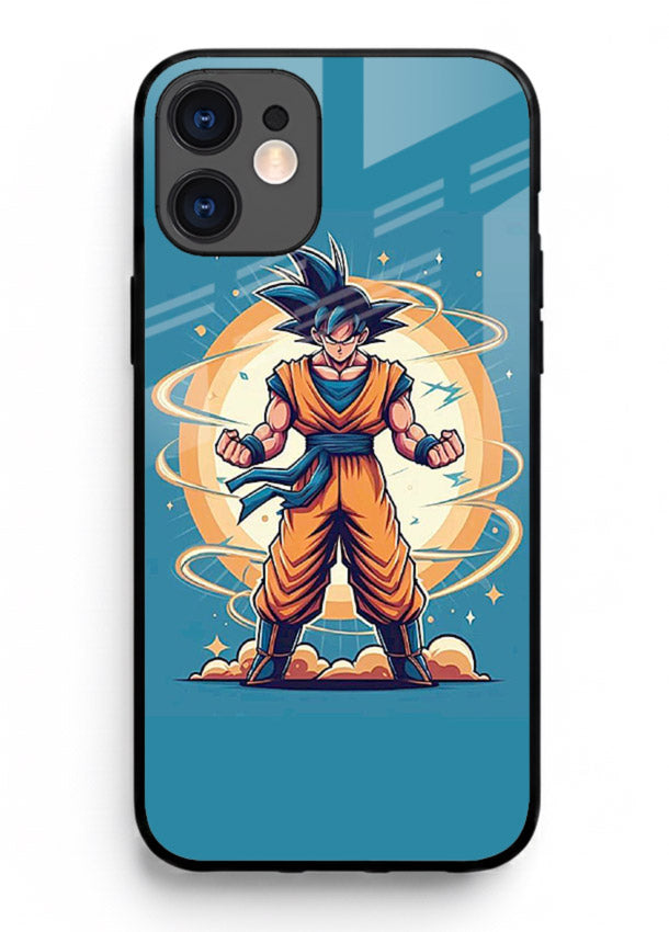 goku super aura blue anime art iphone 12 mini glass cover power up energy case