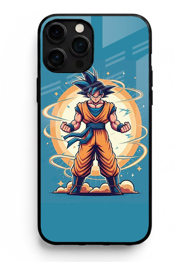 goku super aura blue anime art iphone 15 pro max glass cover power up energy case
