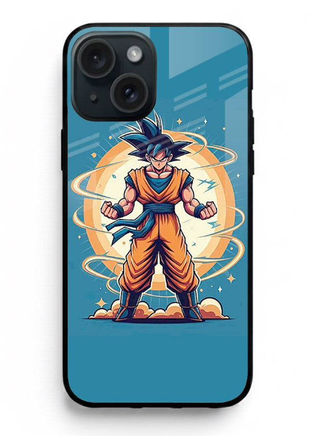 goku super aura blue anime art iphone 14 glass cover power up energy case