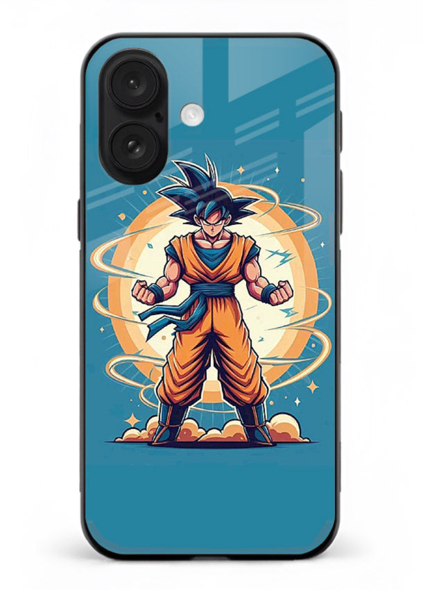 goku super aura blue anime art iphone 16 glass cover power up energy case