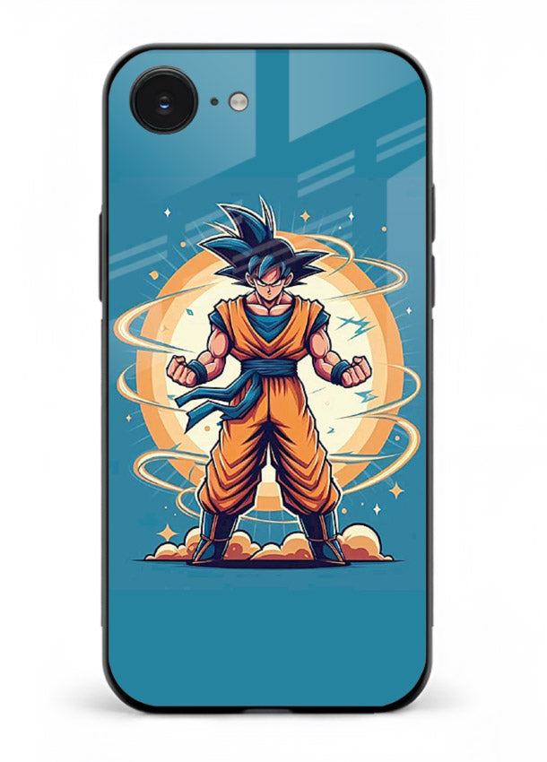goku super aura blue anime art iphone 16e glass cover power up energy case