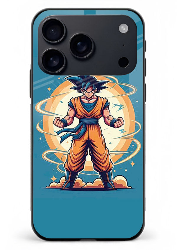 goku super aura blue anime art iphone 18 pro max glass cover power up energy case